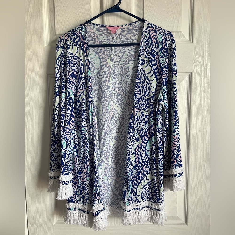 In GUC size M. Lilly Pulitzer Gigi Open Front Kimono Fringe Cardigan